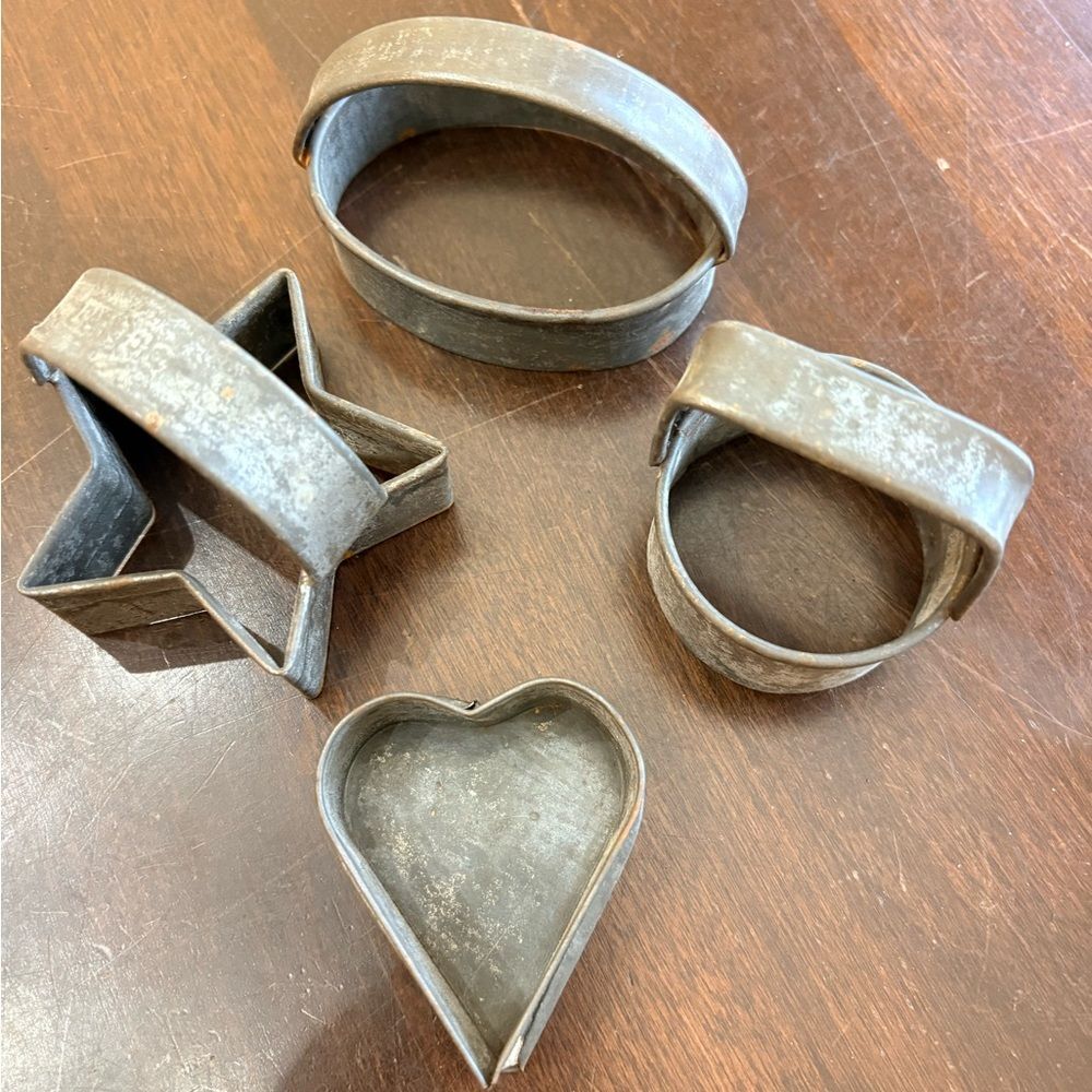 Vintage Metal Cookie Cutter Set - Gray Heart Star Oval Circle